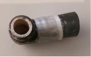 Copper Vs Plastic. This is a pic of a Buteline elbow where the polybutylene has failed and broken off. So much for the claim their product does not fail.