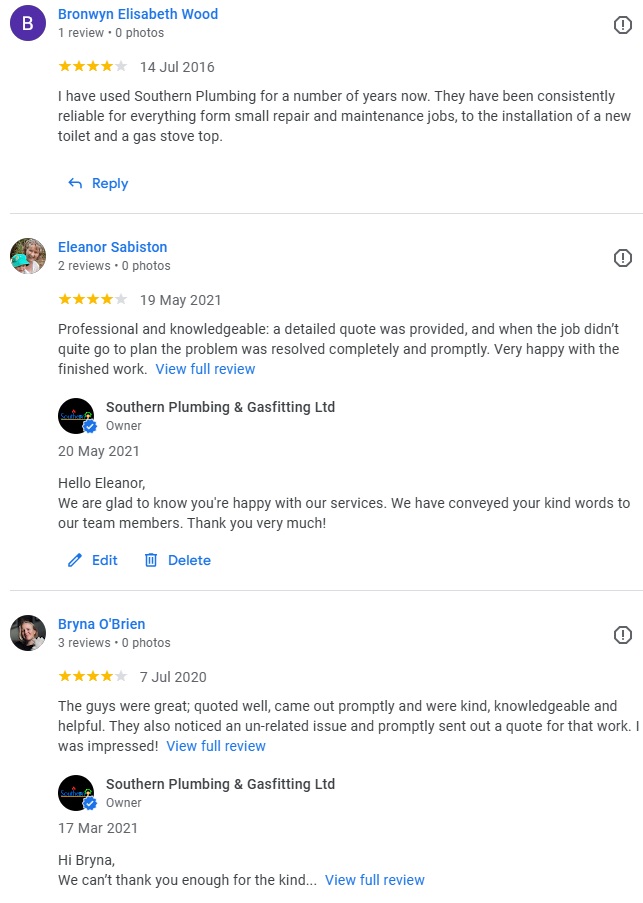 reviews and testimonials for Southern Plumbing & Gasfitting Ltd. Wellington Google Reviews.